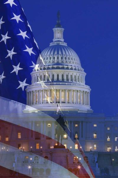 Washington, DC US flag and US Capitol building